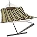 Sunnydaze Rope Hammock with 12-Foot Stand and Hammock Pad - 275-Pound Capacity - Desert Stripe