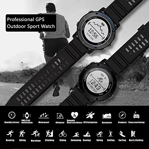 UWear GPS Smart Watch,Bluetooth IP68 Waterproof Stainless Steel Smart Watch,Black Smart Men Watch with Global Positioning System,Heart Rate,Compass,Pedometer for iOS iPhone,Android (Black) - Thumbnail 5