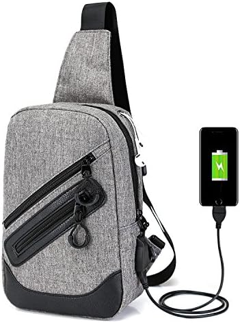 Water Resistance Sling Chest Pack for Outdoor Cycling Hiking Travel Commuter daypack with Usb Charging Port (Grey)