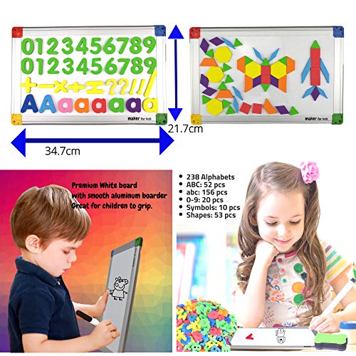 KOKO AROMA 291Pcs ABC Magnets Board Magnetic Letters Numbers and Shapes for Kids Toddlers with Storage Double-Side Drawing Whiteboard Uppercase Lowercase Foam Alphabet - Spelling Learning Games Set