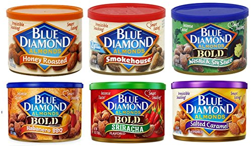 Blue Diamond Almonds Nut Variety Snack Pack in a Gift Box. Includes: 6-6 ounce Cans of Blue Diamond Flavored Almonds. Bundle of 6, 1 of Each Flavor - Thumbnail 6