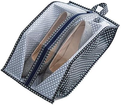 Shoe Tote Storage Bag Packing Organizer Multi-purpose Nylon Waterproof Portable Travel Bags Pouch Case with Zipper and Clear Window for Sports Golf Dance Shoes TSB02 (Navy Stars x 2, 15.5 inch)