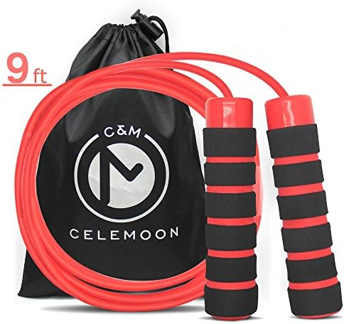 CELEMOON [Kids Jump Rope] Ultra-Safe Lightweight Kids Jump Rope, 9 ft Adjustable Cable, Anti-Slip Foam Grip Handles, BONUS Portable Carry/Storage Bag (Red)