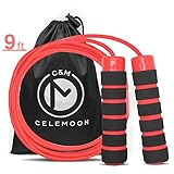 CELEMOON Ultra-Safe Lightweight Jump Rope for Kids, 9 ft Adjustable Cable, Anti-Slip Foam Grip Handles, BONUS Portable Carry/Storage Bag, Red & Black