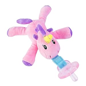 Myfolrena Safe Infant Pacifiers, Lovely No Toxicity Removable Infant Pacifiers Holder with Plush Animal Toy Baby Orthodontic Nipples (Unicorn)