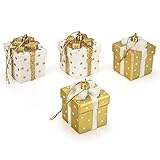 christmas tree decorations in white and gold