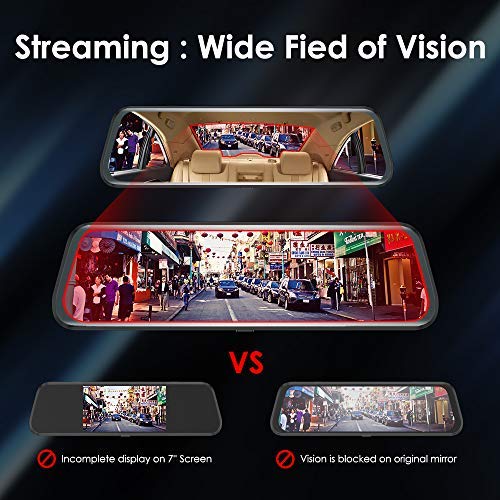 AZDOME 10" Mirror Dash Cam, Dual Lens Touch Screen,1080P HD Car Camera, Waterproof Backup Camera,Rear View Mirror Camera with Lane Departure Warning System,G-Sensor, Parking Assistance