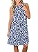 ZESICA Women's Summer Sleeveless Damask Print Pocket Loose T-shirt Dress, Blue, X-Large