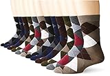 Mens Argyle Dress Socks Cotton Blend 12 Pair, Assorted Colors