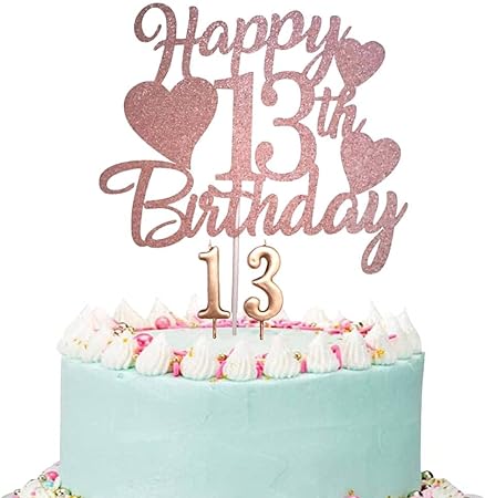 Amazon Co Jp Happy 13歳の誕生日ケーキトッパー ローズゴールド 13歳の誕生日ケーキトッパー 13歳の誕生日ケーキトッパー 女の子向け 数字13のキャンドル付き 13歳の誕生日パーティーのデコレーションに おもちゃ