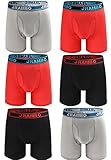 JRAMBO Mens Underwear Soft Cotton Boxer Briefs with Elastic Waistband 6-Pack, Black/Red/Gray, XXL