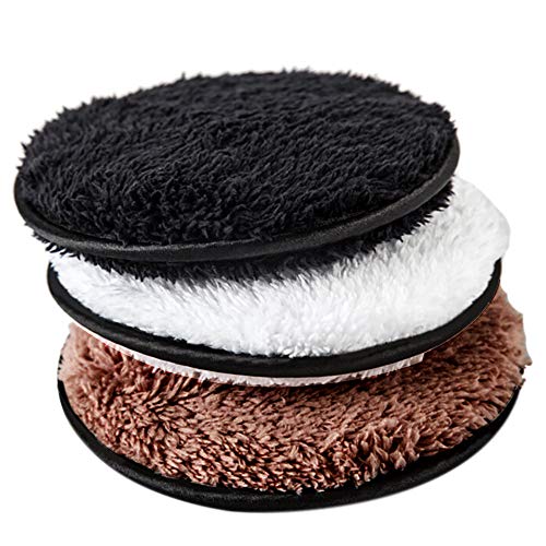 Inverlee Microfiber Makeup Remover Pads Reusable Soft Face Facial Cleaning Puffs Towels Travel Size (3PC-Black,Coffee,White)