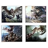 Crystal Monster Hunter World Prints - Rathalos - Anjanath - Nergigante - Set of Four 8x10 Poster Wall Art Photos