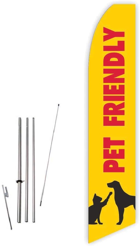 Pet Friendly (Yellow) Super Novo Feather Flag - Complete with 15ft Pole Set and Ground Spike