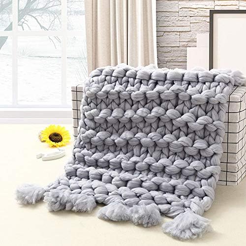 TAGGMY Blanket for Home Sofa Bedding Hand Chunky Knitted Blanket Warm Thick Wool Bulky Knitting Throw Crochet Quilts (60x60cm/23.6"x23.6", Gray)