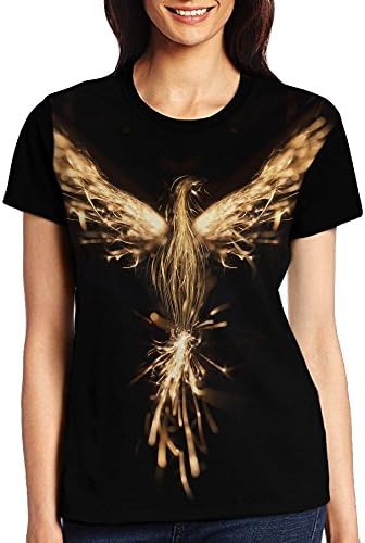 Linjiu Burning Bird Phoenix Isolated On Black Background Womens Front Print T-Shirt Black
