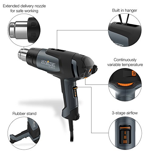 Steinel HL 1920 E Professional Heat Gun, 1500 W, Adjustable Temperature and Airflow, hot air Gun for Soldering, Heat Shrinking, Stripping Paint,fits 1.34" Industry Standard nozzles