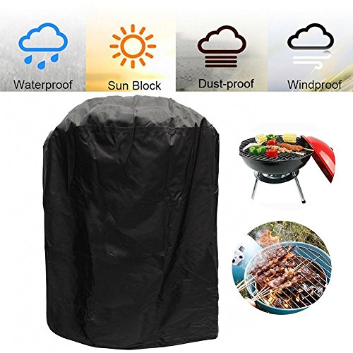 XGZ Barbecue Grill Cover, Waterproof Heavy Duty Round Barbecue Cover Nylon for Round Gas Charcoal Electric Barbecue with Storage Bag - Black - Thumbnail 2