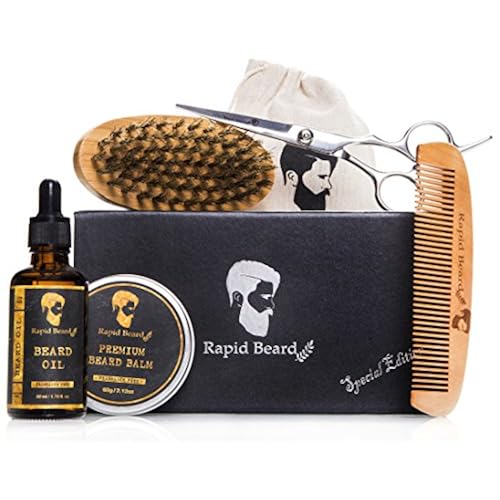 Beard Grooming & Trimming Kit for Men Care - Beard Brush, Beard Comb, Unscented Beard Oil Leave-in Conditioner, Mustache & Beard Balm Butter Wax, Barber Scissors for Styling, Shaping & Growth Gift set Beauty & Personal Care, Shave & Hair Removal, Men's, Beard & Mustache Care, Beard Conditioners & Oils