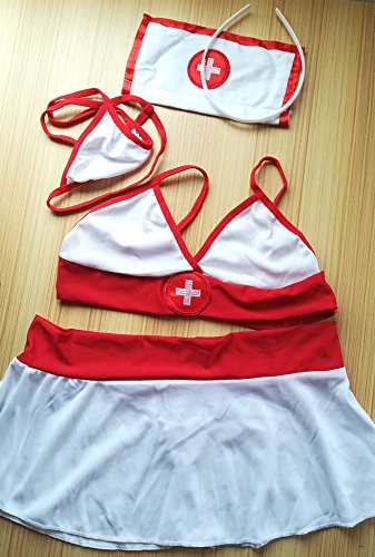 M_Eshop Sexy Maid Lingerie Nurse Outfits Lovers Schoolgirls Cosplay Erotic Bedroom Costume Teddy Set (Nurse)