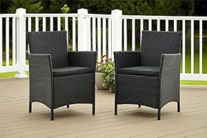Image of Cosco Dorel Industries Outdoor Jamaica Resin Wicker Dining Chair, Charcoal with Cushions, Set of 2