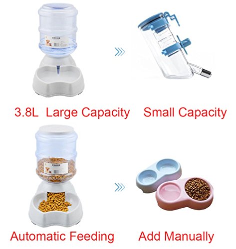 meleg otthon Pet Water Feeder Dispenser, Automatic Pet Waterer,Dog Cat Water Food Combo,Pet Water Dispenser Station,Automatic Gravity Water Drinking Fountain Bottle Bowl Dish Stand 1 Gal(3.8L)