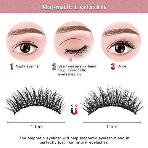 AmyHomie Magnetic Eyeliner Kit,Magnetic Eyeliner and Magnetic Eyelash Kit,Magic Eyeliner Reusable False Lashes with Tweezers (pink) - Thumbnail 2