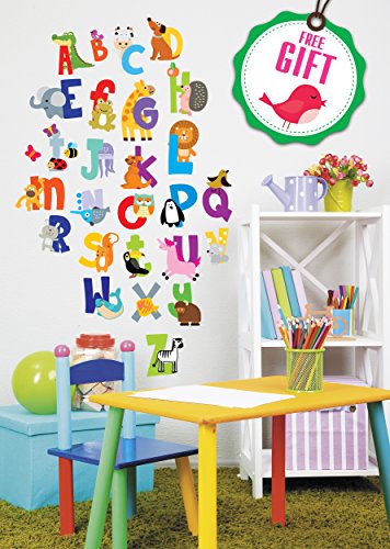 Alphabet decals - Alphabet Wall Decals - ABC Decals - Alphabet Letters Wall Decals -ABC Wall Decals -ABC Wall Stickers -Animal Alphabet Wall Decals -Alphabet Zoo - FREE GIFT INCLUDED!