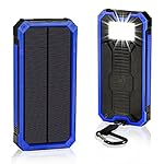 Solar Chargers 15000mAh, GRDE Portable Dual USB Solar Battery Charger External Battery Pack Phone Charger Power Bank with Flashlight for Smartphones Tablet Camera (Blue)