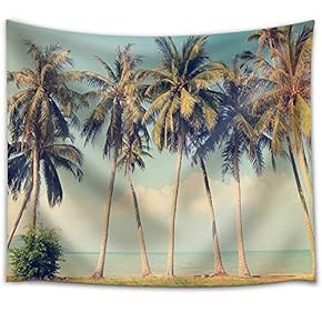 Vintage Tropical Palm Trees on a Beach - Fabric Wall Tapestry Home Decor - 51x60 inches