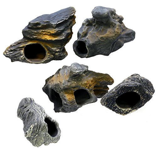 DR. MOSS Cichlid Stone 5 pc Luxury Set - Ceramic Rock Cave Aquarium Decorations - Fish Tank Decor
