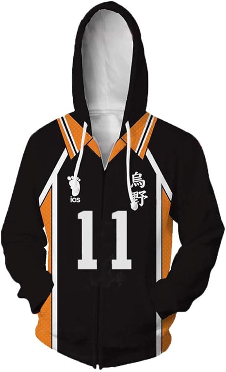 Amazon ハイキュー コスプレ パーカー スウェットシャツ ジップアップ フーディ ジャケット 衣装 烏野高校排球部 月島蛍 つきしま けい 11号 スポーツウェア 人気アニメ 漫画 キャラクター コスチューム Cosplay イベント 学園祭 文化祭 ユニセックス メンズ