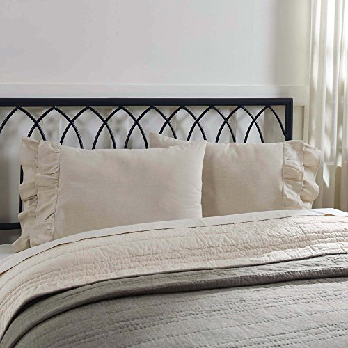 Piper Classics Ruffled Chambray Natural Beige Standard Pillow Case Shams, Set of 2, 21x34, Farmhouse Decor Style