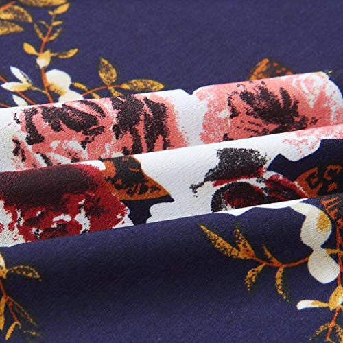 Dainzuy Ladies Sexy Casual Tops, Women's Floral Printing T-Shirt Short Sleeve Blouse (Navy 2, L) - Thumbnail 4