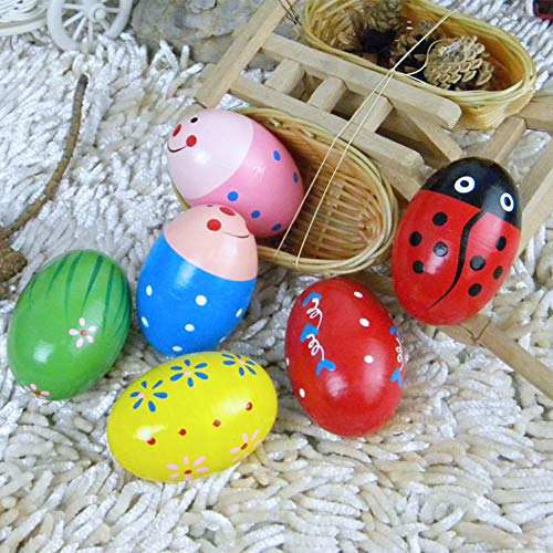Kabi 12pcs Shaker Eggs Wooden Egg Shakers Percussion Musical Maracas Egg Toys for Kids Toddlers -6 Patterns
