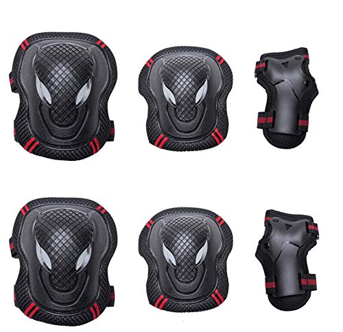Polymer True Utility 6pcs Teenage Protective Gear Set Elbow Pads Wrist Protector for Roller Skating Cycling Skateboard (Color : Red Black)