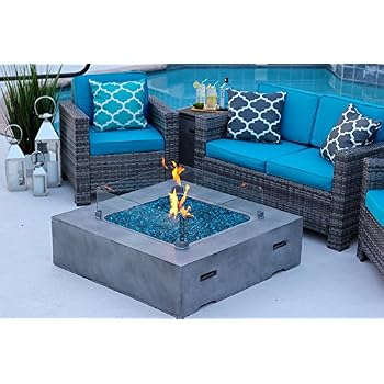 Akoya Outdoor Essentials 42 X 42 Square Modern Concrete Fire Pit Table W Glass Guard And Crystals In Brown Amber