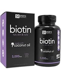 Biotin (High Potency) 5000mcg Per Veggie Softgel; Enhanced with Coconut Oil for better absorption; Supports Hair Growth, Glowing Skin and Strong Nails; 120 Mini-Veggie Softgels; Made In USA.
