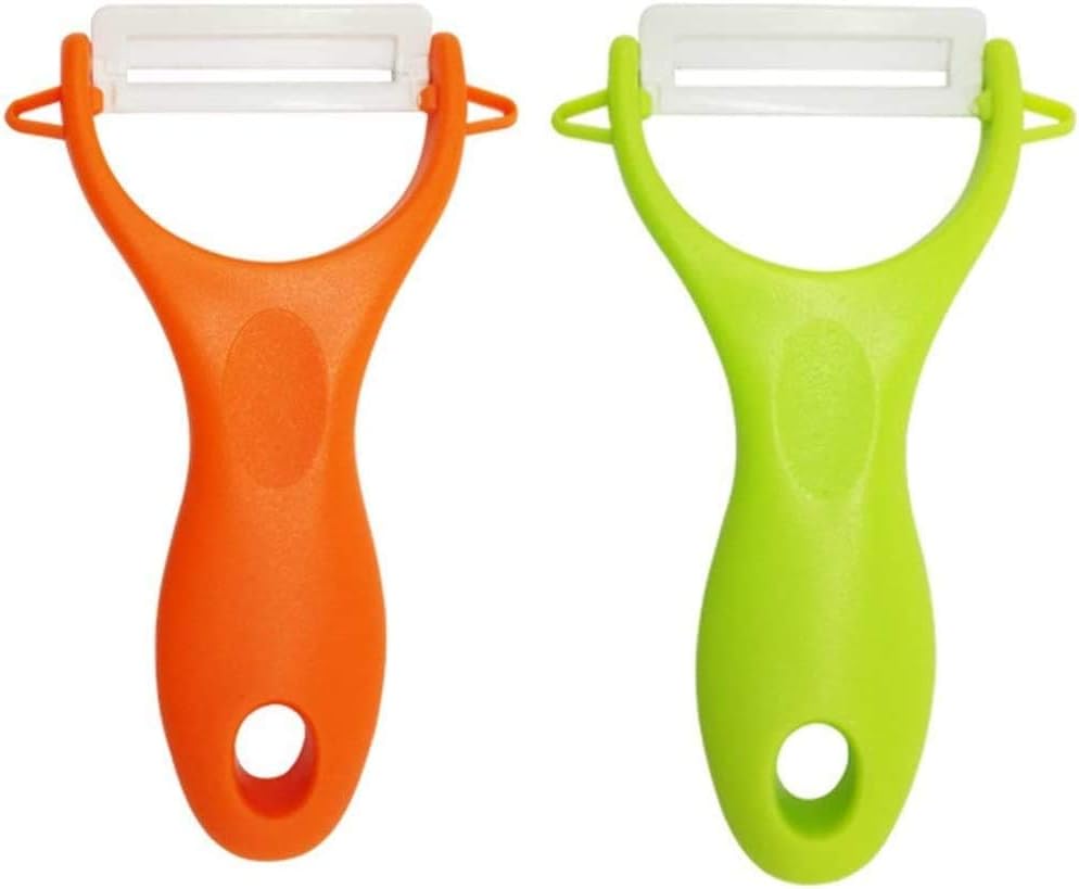 Pelador de Frutas, Pelador de patatas, Pelador Ceramico- Mango ergonómico de diseño Plano(2 Piezas)