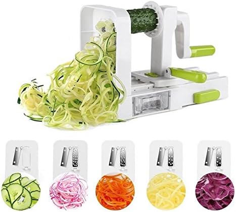DELCRIMO® Foldable Spiral Cutter, Vegetable Spiralizer and Pasta Maker with 5 Stainless Steel Blades and Suction Cup for Vegetables Spaghetti