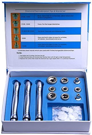 Olssda Diamond Microdermabrasion Tool, Portable Machine New Spa Home Skin Care Accessories Kit Set with 9 Stainless Steel Tips + 3 Wands + Cotton Filters(10 mm) by Olssda