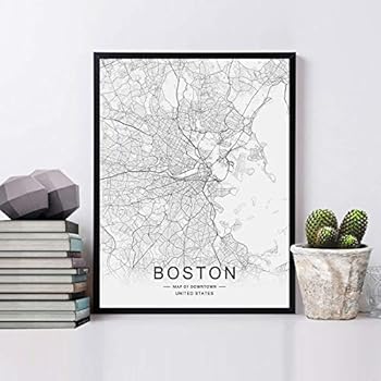 Boston Street Map Print Boston Map Decor City Road Art Black and White City Map Office Wall Hanging Boston City Downtown Map Wall Art 8x10 inch No Frame