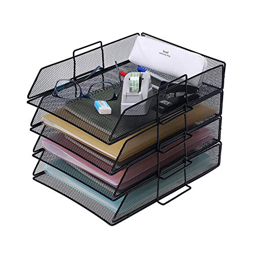 Desk Organizer - 4 Tier Stackable Letter Trays - Metal Mesh Paper Trays, Office Organizer by Delifox