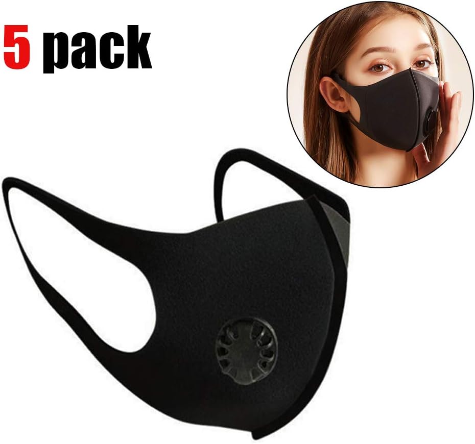 XHSP 5 Pcs Breathing Dustproof Mask with Filters, Dust Mouth Face Mask for Air Pollution, Washable Activated Carbon PM2.5 Respirator Sports Mask