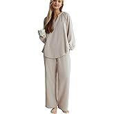 Volcathix Womens Cotton Gauze Pajama Set Long Sleeve, Soft and Breathable Sleepwear with Pockets