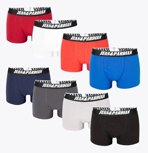 Jean Pardian Men's Cotton Boxer Shorts, Multi-Color Superior Comfort and Stylish - Pack of 8 (UK, Alpha, XXL, Regular, Regular, Black - Navy Blue - Smoked - Grey - Burgundy - Blue - White - Red)