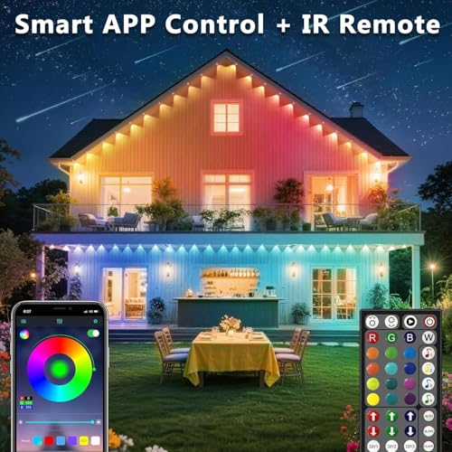 CETELUMA 300FT Permanent Outdoor RGB Lights, IP67 Waterproof Smart Eave Lighting, with App/Remote Control Eaves Light, DIY LED Scenes Modes for House Roof Decor,Party (300FT)