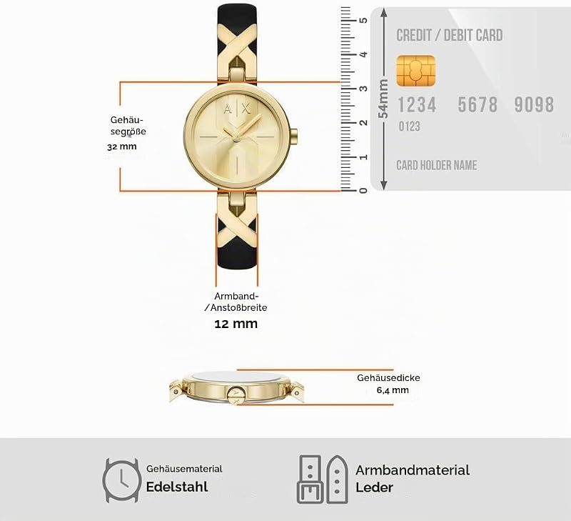 Uhr für Damen, Quarz Zwei Zeiger Werk und 32 mm Gehäusegröße mit Edelstahlarmband