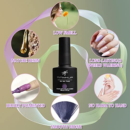 TITIMKUP Gel Nail Polish Set, 6 Colors Light Pink Purple Gel Polish Set Dark Purple Starry Sky Purple Soak Off UV LED Nail Gel Polish Kit Winter Fall Gel Varnish Manicure Kit Gift Box Set for Christmas Day and Party