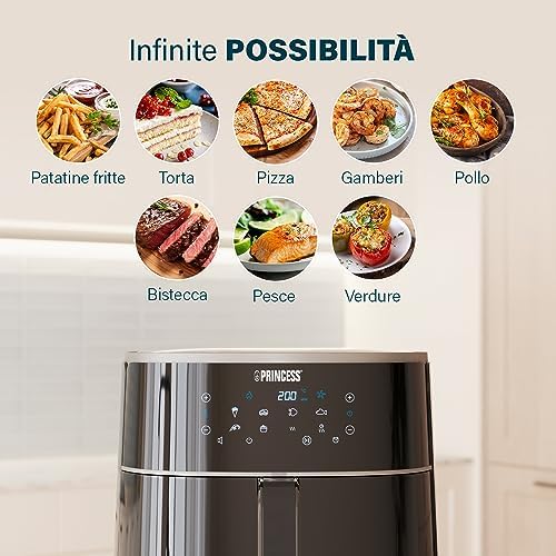 Friggitrice ad Aria 6L XXL, Airfryer Digitale con 6 Programmi, Display LED Touch, Risparmio Energetico, Meno Olio, Rivestimento Antiaderente, 1500 W, 182244